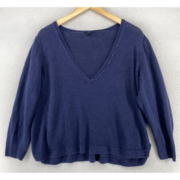 Eileen Fisher Sweaters - EILEEN FISHER Sweater XL Organic Linen Boxy V-Neck Pullover Jumper Blue